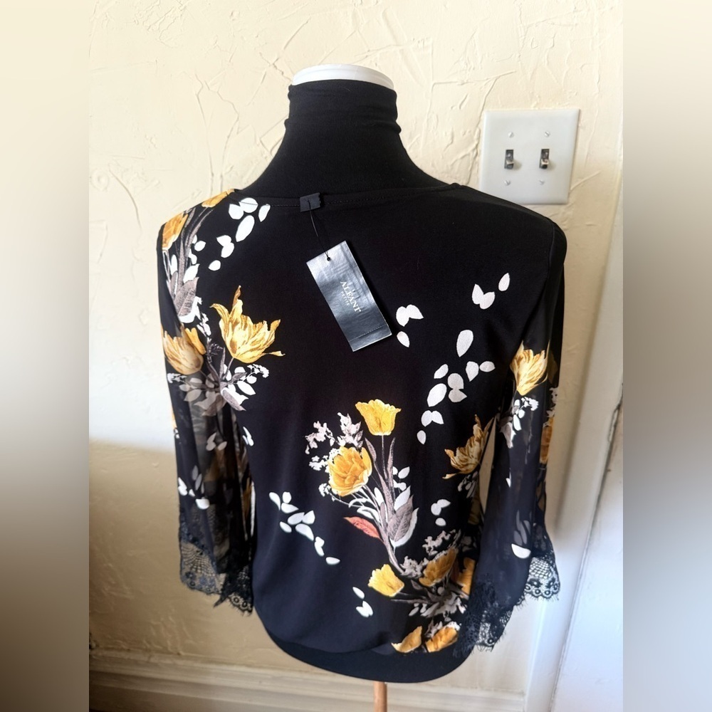 NEW Alfani Black and Gold Graphic 3/4 Sleeve Blouse - Picture 4 of 7